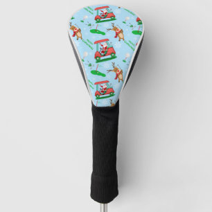 Christmas Santa Golfing With Reindeer Pattern Golf Head Cover