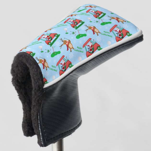 Christmas Santa Golfing With Reindeer Pattern Golf Head Cover | Zazzle