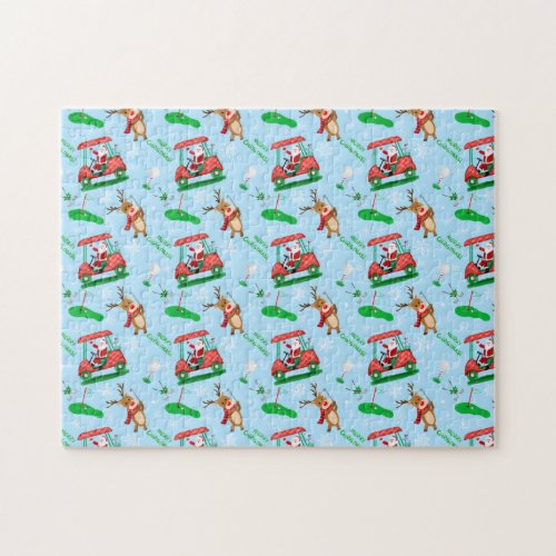 Christmas Santa Golfing With Reindeer Pattern  Jigsaw Puzzle