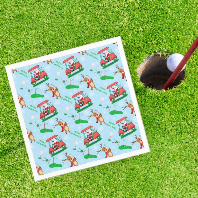 Christmas Santa Golfing With Reindeer Pattern  Napkins (Creator Uploaded)