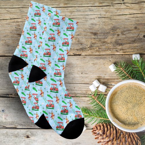 Christmas Santa Golfing With Reindeer Pattern Socks