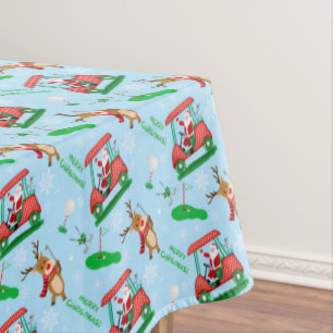 Christmas Santa Golfing With Reindeer Pattern Tablecloth