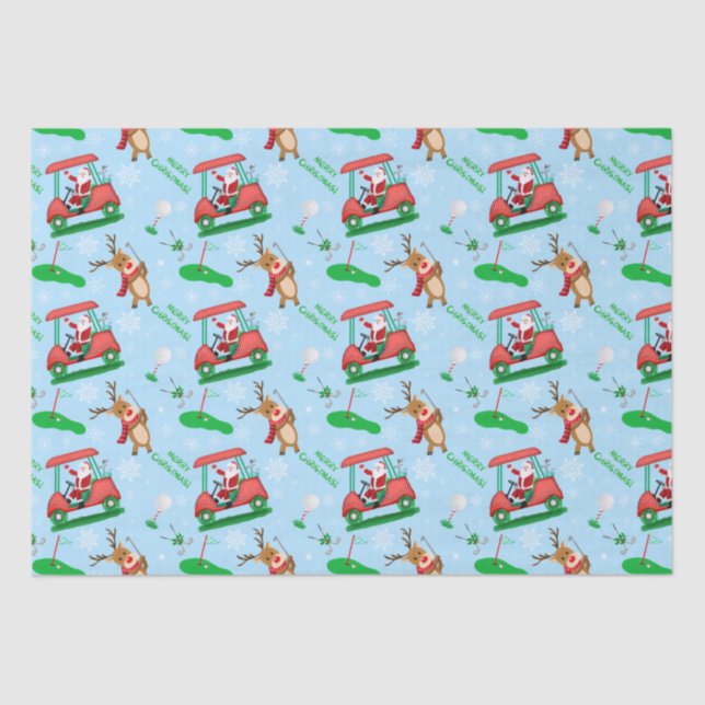 Christmas Santa Golfing With Reindeer Pattern   Tissue Paper (Front)