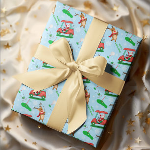 Christmas Santa Golfing With Reindeer Pattern Wrapping Paper
