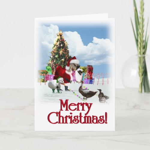 Christmas Santa Goose And Ducks Holiday Card