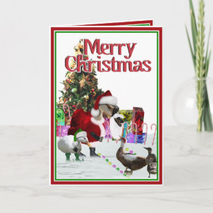 Christmas Santa Goose And Ducks Holiday Card