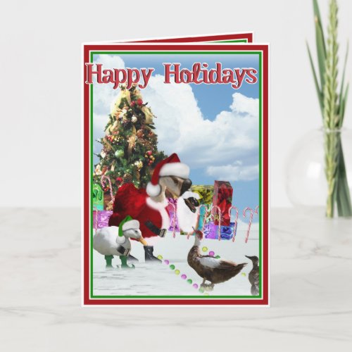 Christmas Santa Goose And Ducks Holiday Card