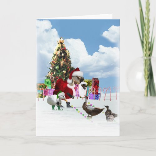 Christmas Santa Goose And Ducks Holiday Card