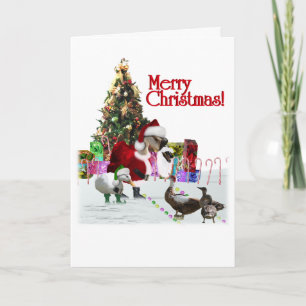 Christmas Santa Goose And Ducks Holiday Card