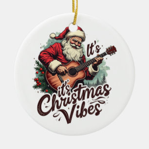 Christmas Santa Guitar Player - Rockin Around the Ceramic Ornament