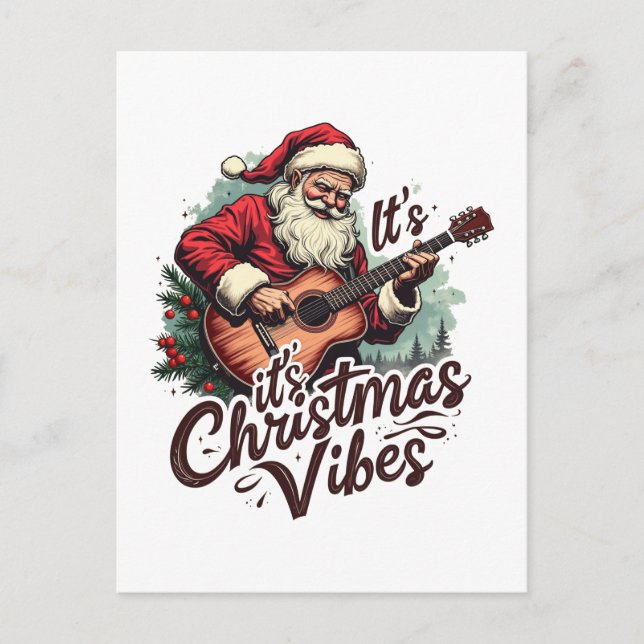 Christmas Santa Guitar Player - Rockin Around the  Holiday Postcard (Front)