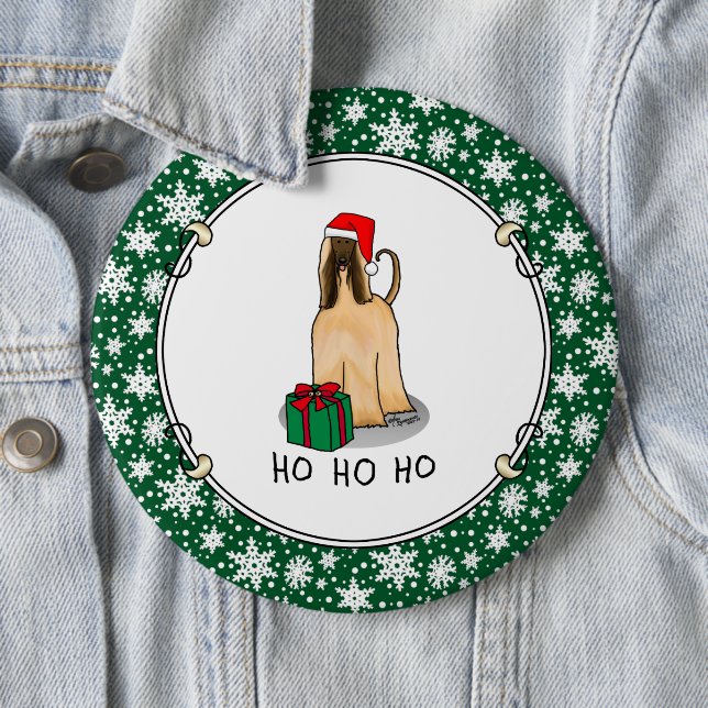 Christmas Santa Hat Afghan Hound Dog Fawn Cute Button (In Situ)