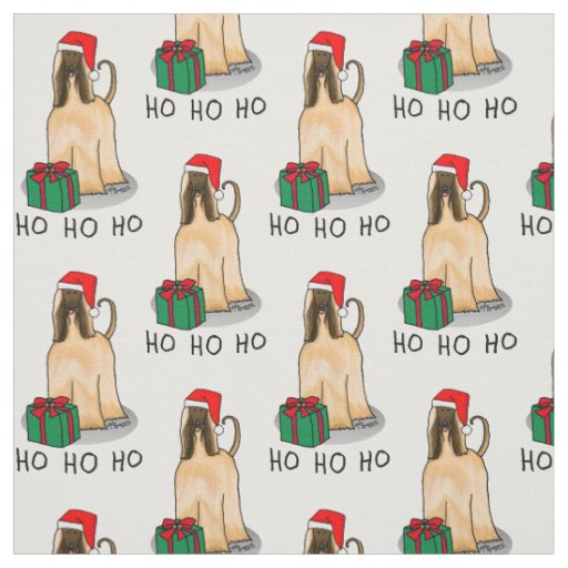 Christmas Santa Hat Afghan Hound Dog Fawn Cute Fabric