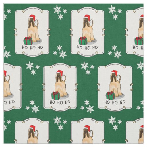 Christmas Santa Hat Afghan Hound Dog Fawn Cute Fabric