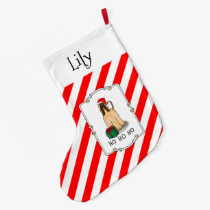 Christmas Santa Hat Afghan Hound Dog Fawn Cute Large Christmas Stocking