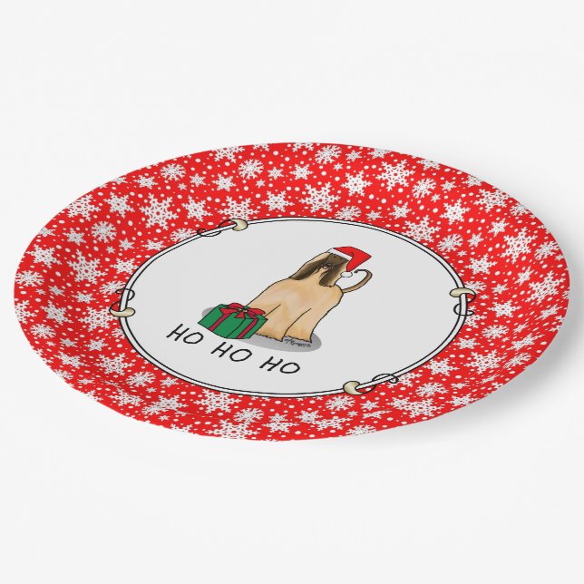 Christmas Santa Hat Afghan Hound Dog Fawn Cute Paper Plates (Angled)