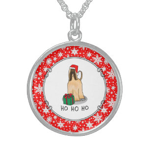 Christmas Santa Hat Afghan Hound Dog Fawn Cute Sterling Silver Necklace