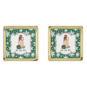 Christmas Santa Hat Afghan Hound Dog Fawn Funny Cufflinks