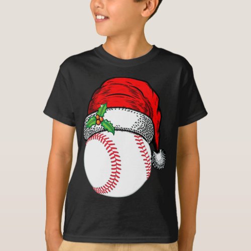 Christmas Santa Hat Baseball Sport Funny Gift T_Shirt