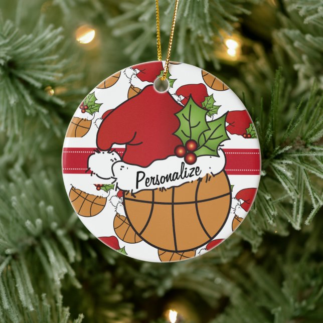 Christmas Santa Hat Basketball | DIY Name Ceramic Ornament (Tree)