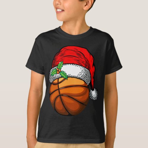 Christmas Santa Hat Basketball Sport Funny Gift T_Shirt