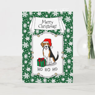 Christmas Santa Hat Beagle (tri color 3) Dog Cute Card