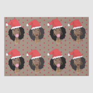 Christmas Santa Hat, Black Woman, Gum, Red Dots Tissue Paper