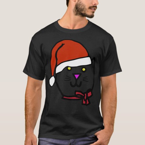 Christmas Santa Hat Cat Face T_Shirt