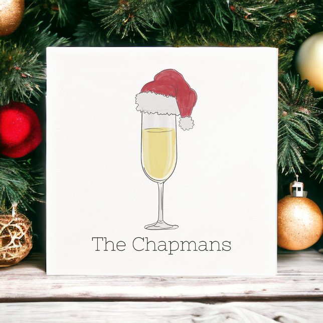 Christmas Santa Hat Champagne Festive Napkins (Creator Uploaded)