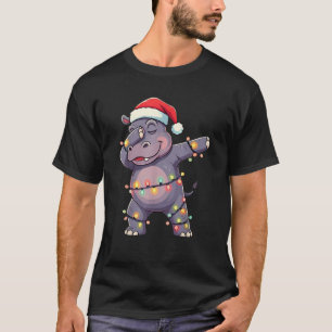 Christmas Santa Hat Dabbing Hippo Xmas Lights Dab T-Shirt
