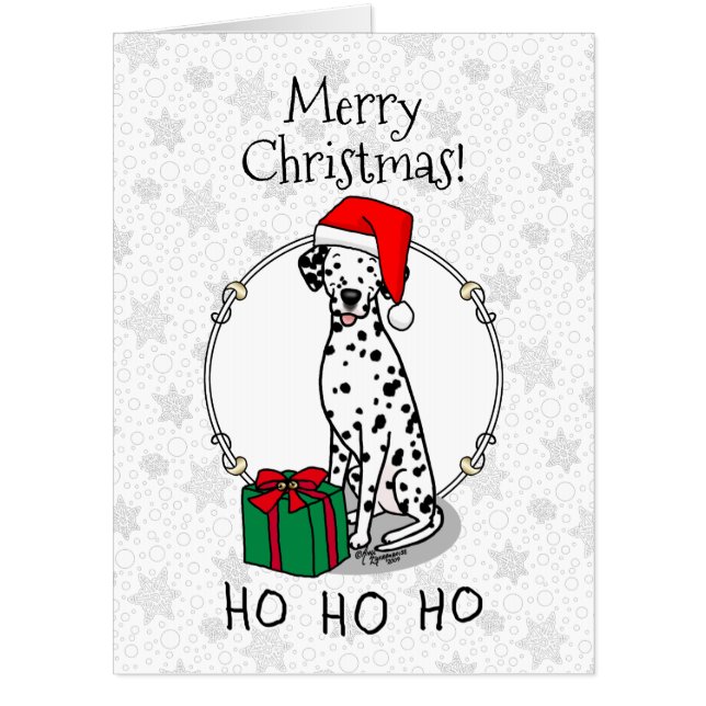 Christmas Santa Hat Dalmatian Dog (black 1) Cute Card (Front)