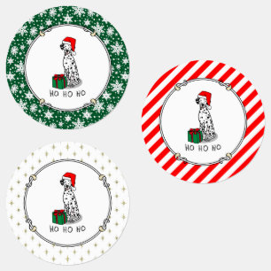 Christmas Santa Hat Dalmatian Dog (black 1) Cute Labels