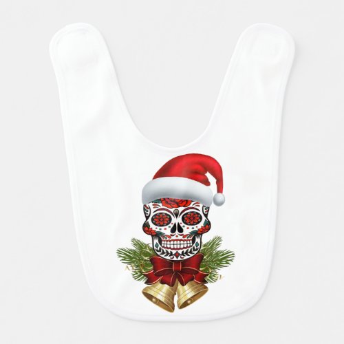 Christmas Santa Hat Day Of The Dead Sugar Skull Baby Bib