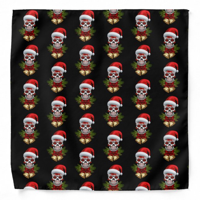Christmas Santa Hat Day Of The Dead Sugar Skull Bandana (Front)