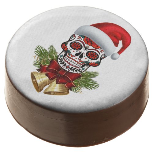 Christmas Santa Hat Day Of The Dead Sugar Skull Chocolate Covered Oreo