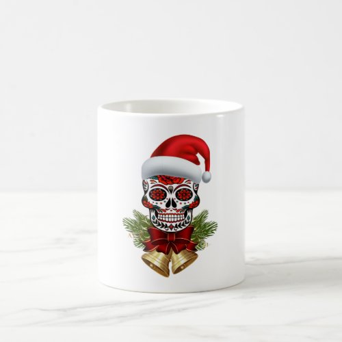 Christmas Santa Hat Day Of The Dead Sugar Skull Coffee Mug