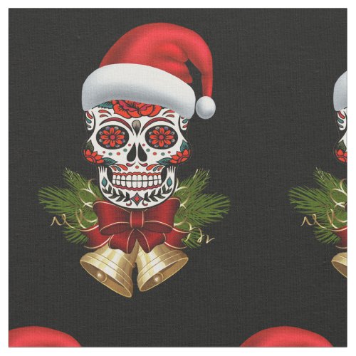 Christmas Santa Hat Day Of The Dead Sugar Skull Fabric