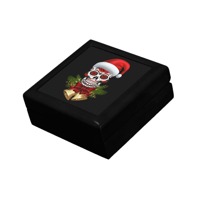 Christmas Santa Hat Day Of The Dead Sugar Skull Gift Box (Side)