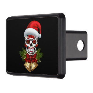 Christmas Santa Hat Day Of The Dead Sugar Skull Hitch Cover