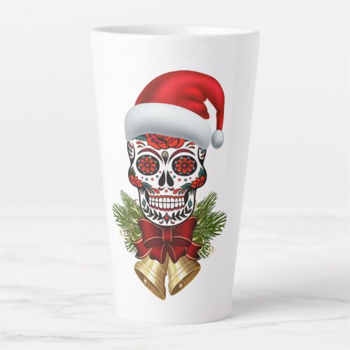 Christmas Santa Hat Day Of The Dead Sugar Skull Latte Mug