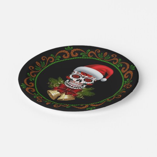 Christmas Santa Hat Day Of The Dead Sugar Skull Paper Plates