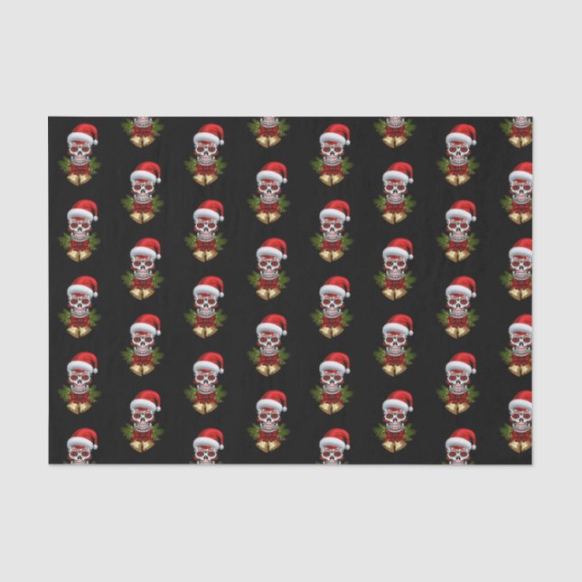 Christmas Santa Hat Day Of The Dead Sugar Skull Tissue Paper (Front)