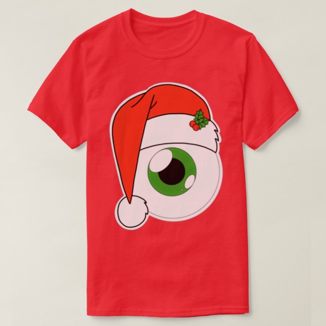 Christmas Santa Hat Eyeball Green Iris T-Shirt (Design Front)