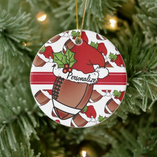 Christmas Santa Hat Football  DIY Name Ceramic Ornament