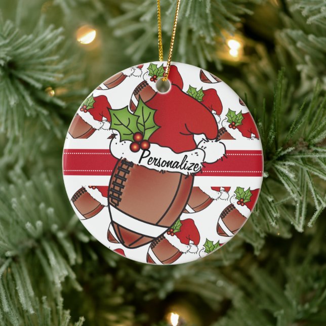 Christmas Santa Hat Football | DIY Name Ceramic Ornament (Tree)