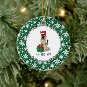 Christmas Santa Hat German Shepherd Dog Cute Ceramic Ornament