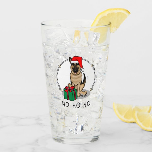 Christmas Santa Hat German Shepherd Dog Cute Glass (Back Ice)