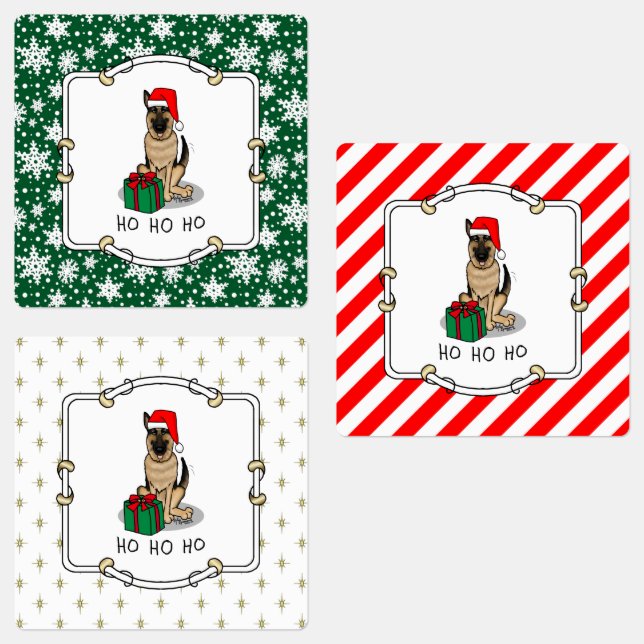 Christmas Santa Hat German Shepherd Dog Cute Labels (Group)