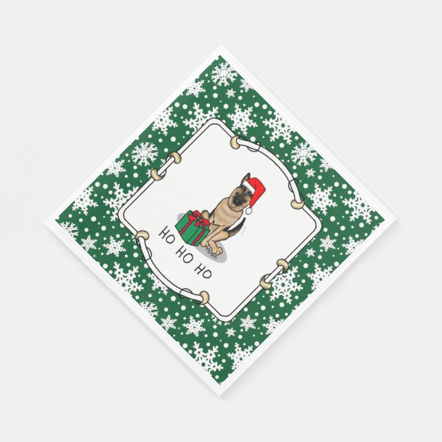 Christmas Santa Hat German Shepherd Dog Cute Napkins (Corner)