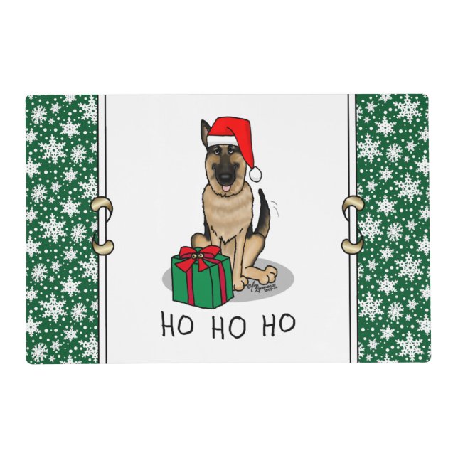 Christmas Santa Hat German Shepherd Dog Cute Placemat (Front)